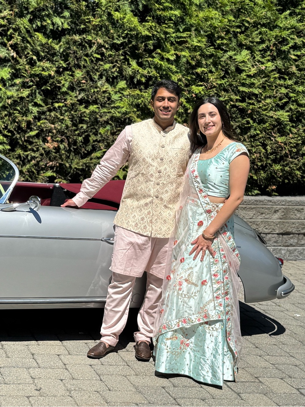 Light Aqua Floral Lehenga with Pink Embroidery and Birds